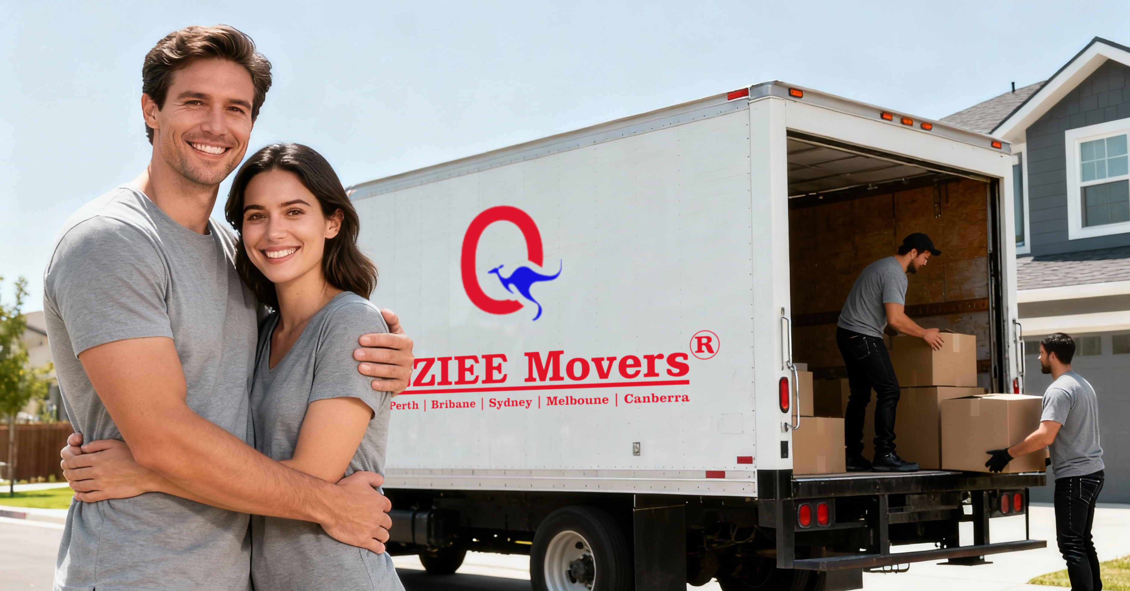 Professional removalists carefully moving a couch
